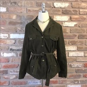 PETITE SOPHISTICATE Olive Green Corduroy Belted Waist Jacket 10P
